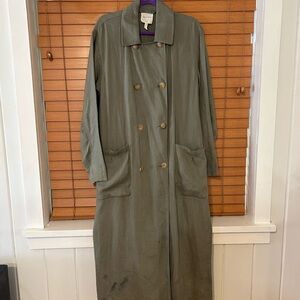 Avec Les Filles - Linen Olive Green Double-Breasted Duster Jacket